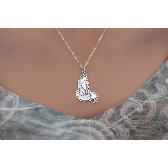 Sterling Silver Fox Charm Necklace, Silver Fox Charm Necklace - Picture 3 of 5